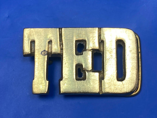 Ted - Name In Cutout Block Letters Solid Brass Belt Buckle Marked Taiwan Roc