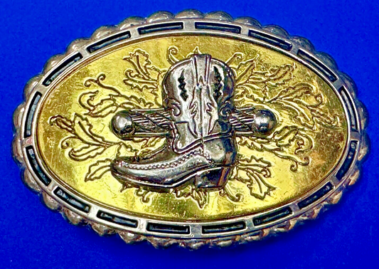 Unique Single Cowboy Boot - vintage yellow background western belt buckle