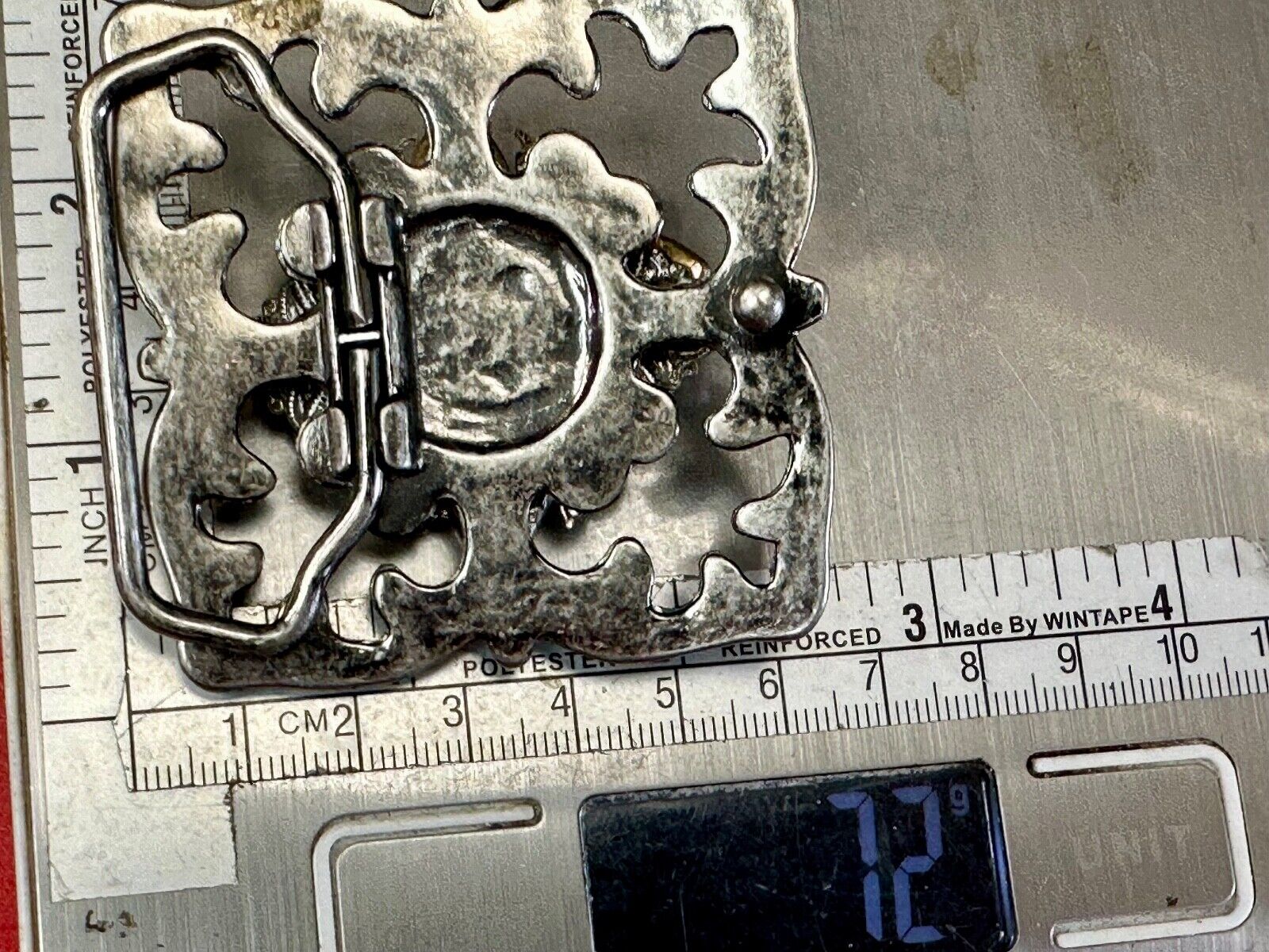 Artisan unique rhinestone mixed media see through silver tone belt buckle