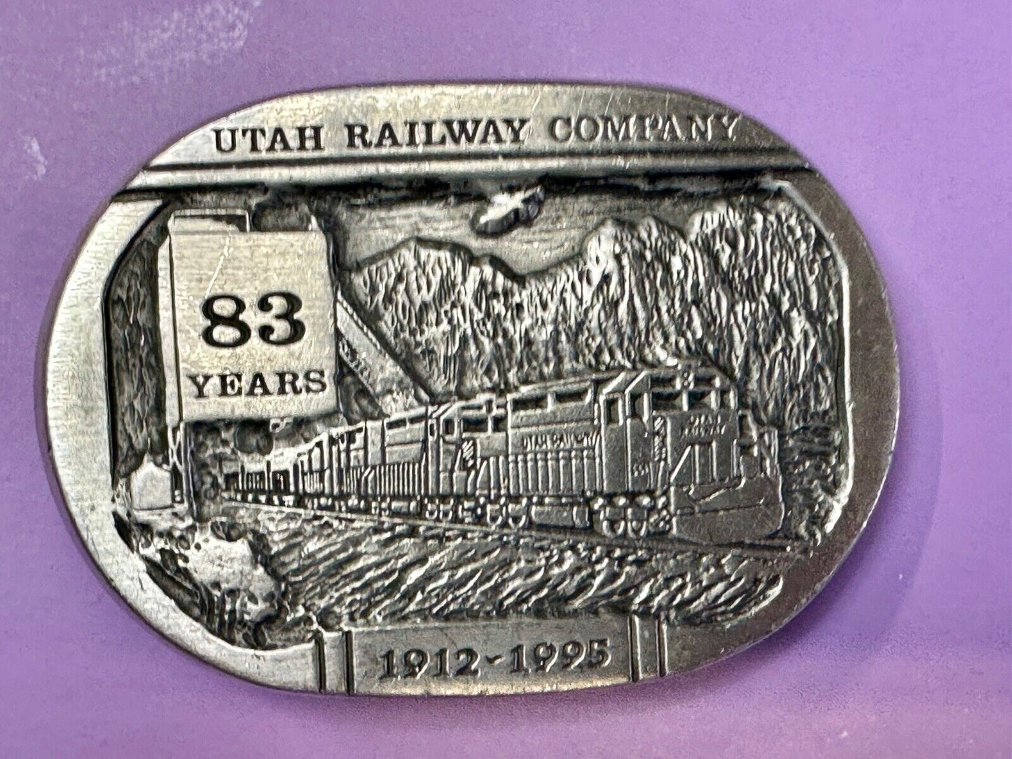 Utah Railway Co Vtg Train Railroad 83 Years - Gary Prazen Sculpture Belt Buckle