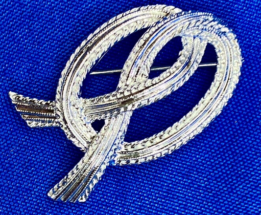 Vintage Emmons Knotted Bow Silver Tone Retro Costume Jewelry Brooch Pin