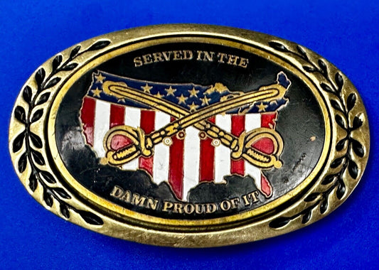 Veterans,  We served in the USA and dam proud of it - Heritage Brass Belt Buckle