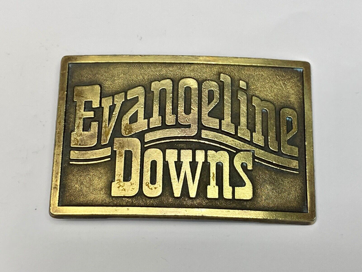 VINTAGE 1970s **EVANGELINE DOWNS** HORSE TRACK SPORTS BETTING BELT BUCKLE 