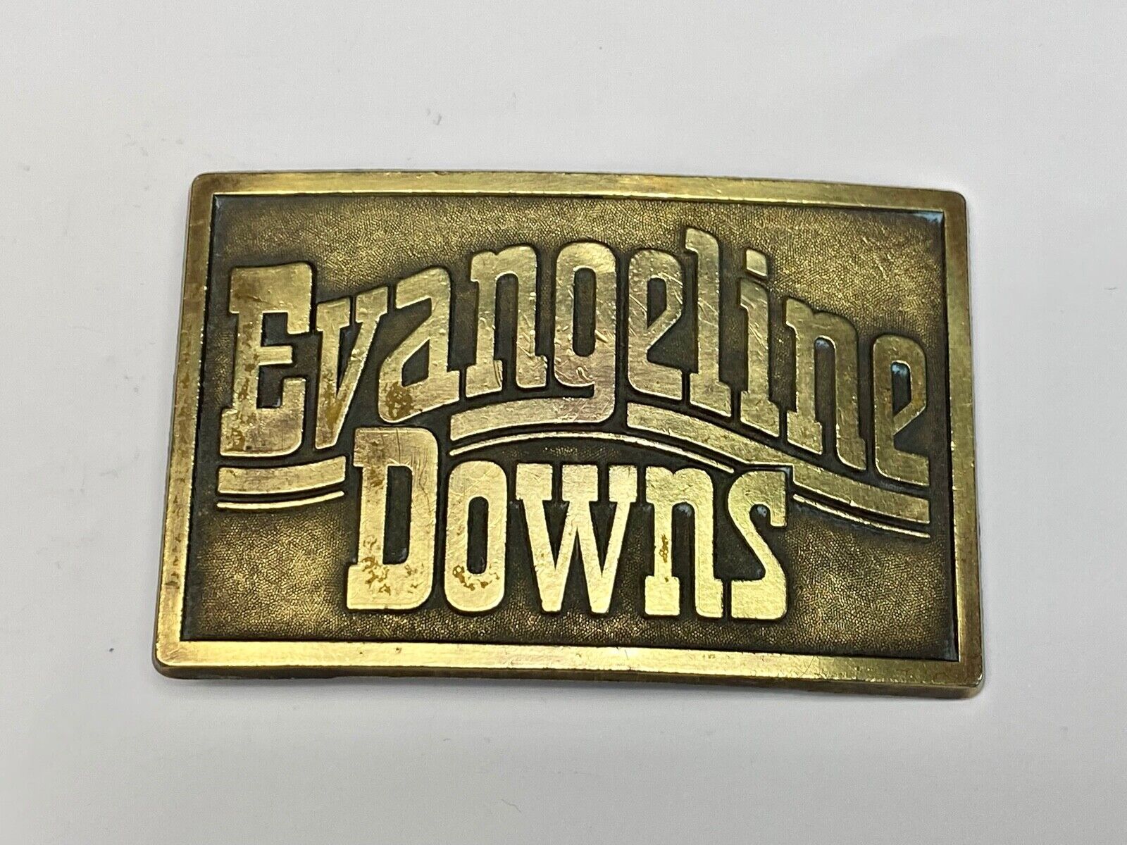 VINTAGE 1970s **EVANGELINE DOWNS** HORSE TRACK SPORTS BETTING BELT BUCKLE 