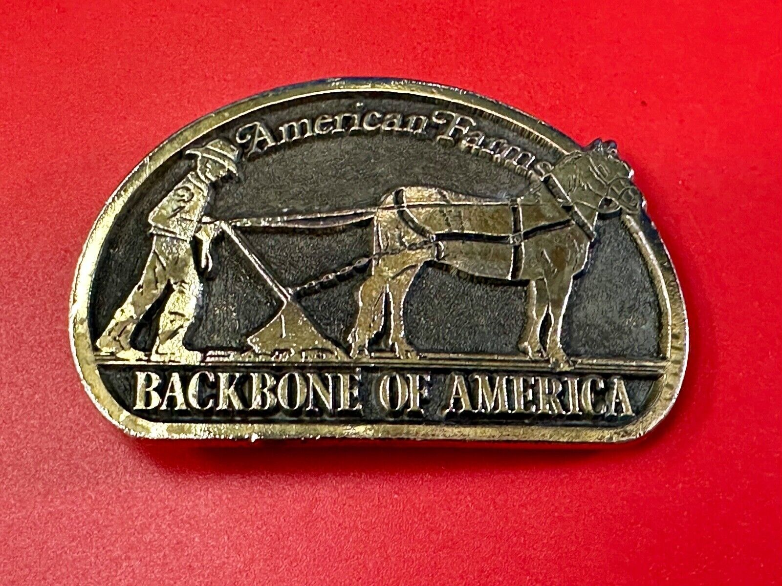 American Farm's, The Backbone of America - Patriotic Farm Theme Vtg. belt buckle