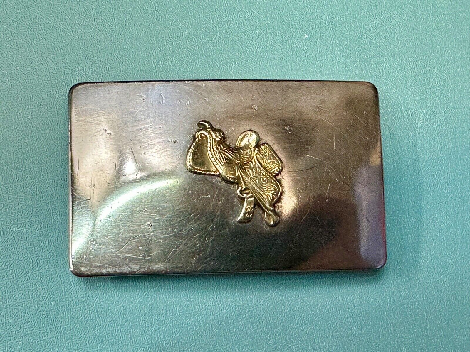 vintage horse saddle with stirrups for sale Two tone USA western belt buckle