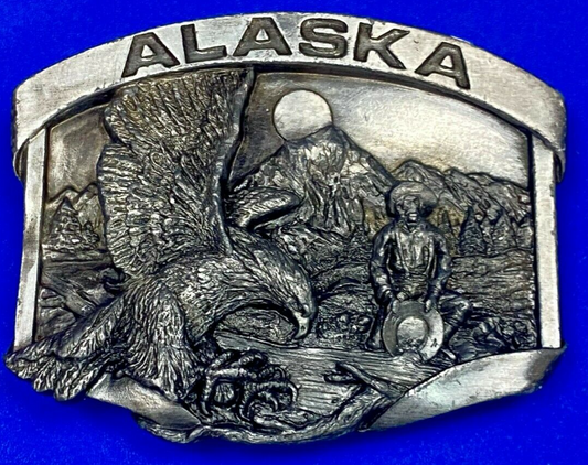 Vintage 1984 Siskiyou State Of Alaska Belt Buckle - Gold Panning, Eagle