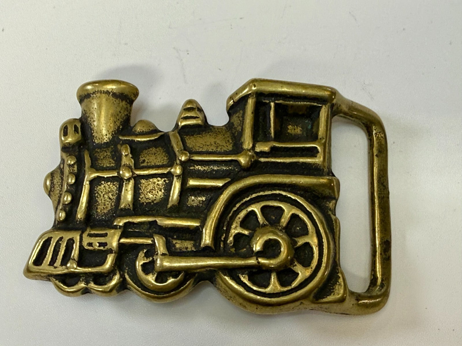 Toy Railroad Steam Engine Locomotive Train Cutout Solid Brass Belt Buckle