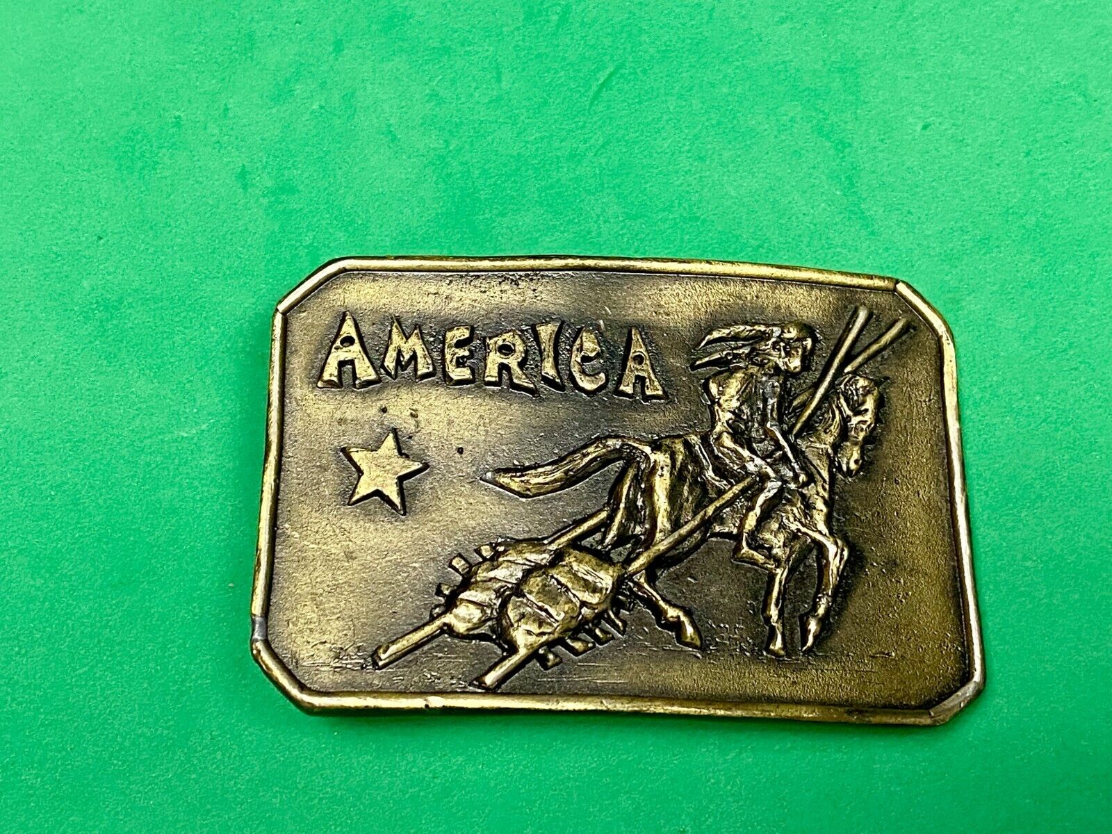 Vintage 1973 Lewis Buckle Co. Chicago Belt Buckle. America Indian On His Horse