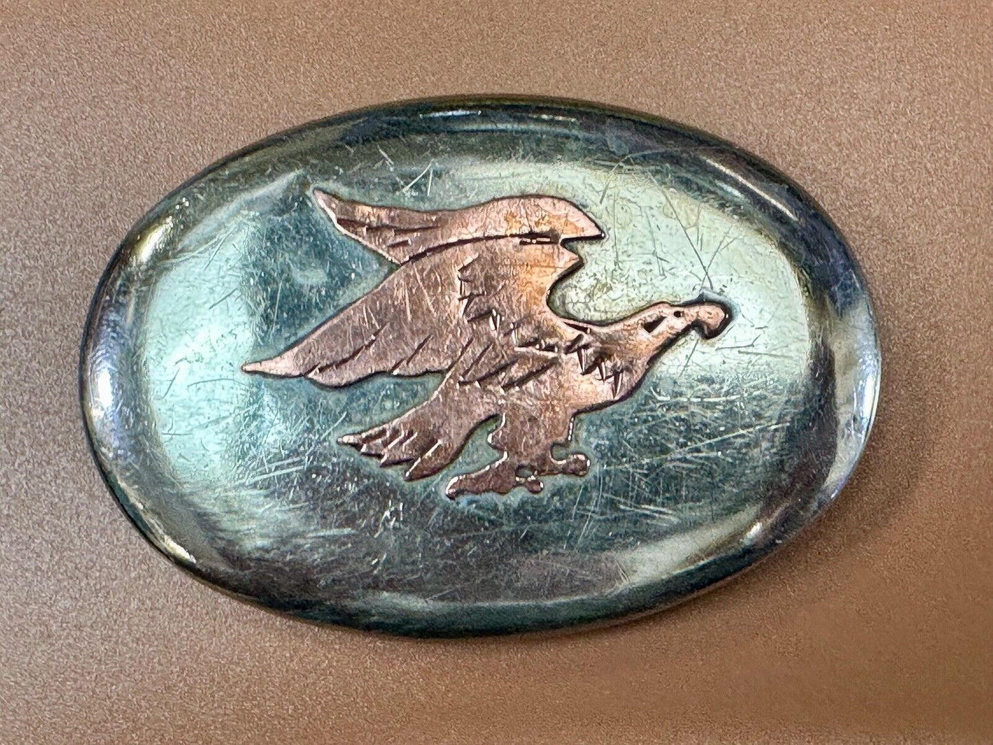 Flying Diving Hunting Patriotic EAGLE on Western two tone oval belt buckle