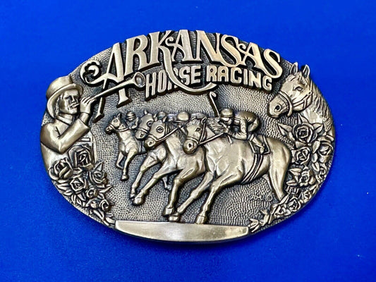 Arkansas State Horse Racing Vintage Solid Brass Award Design Medals Belt Buckle