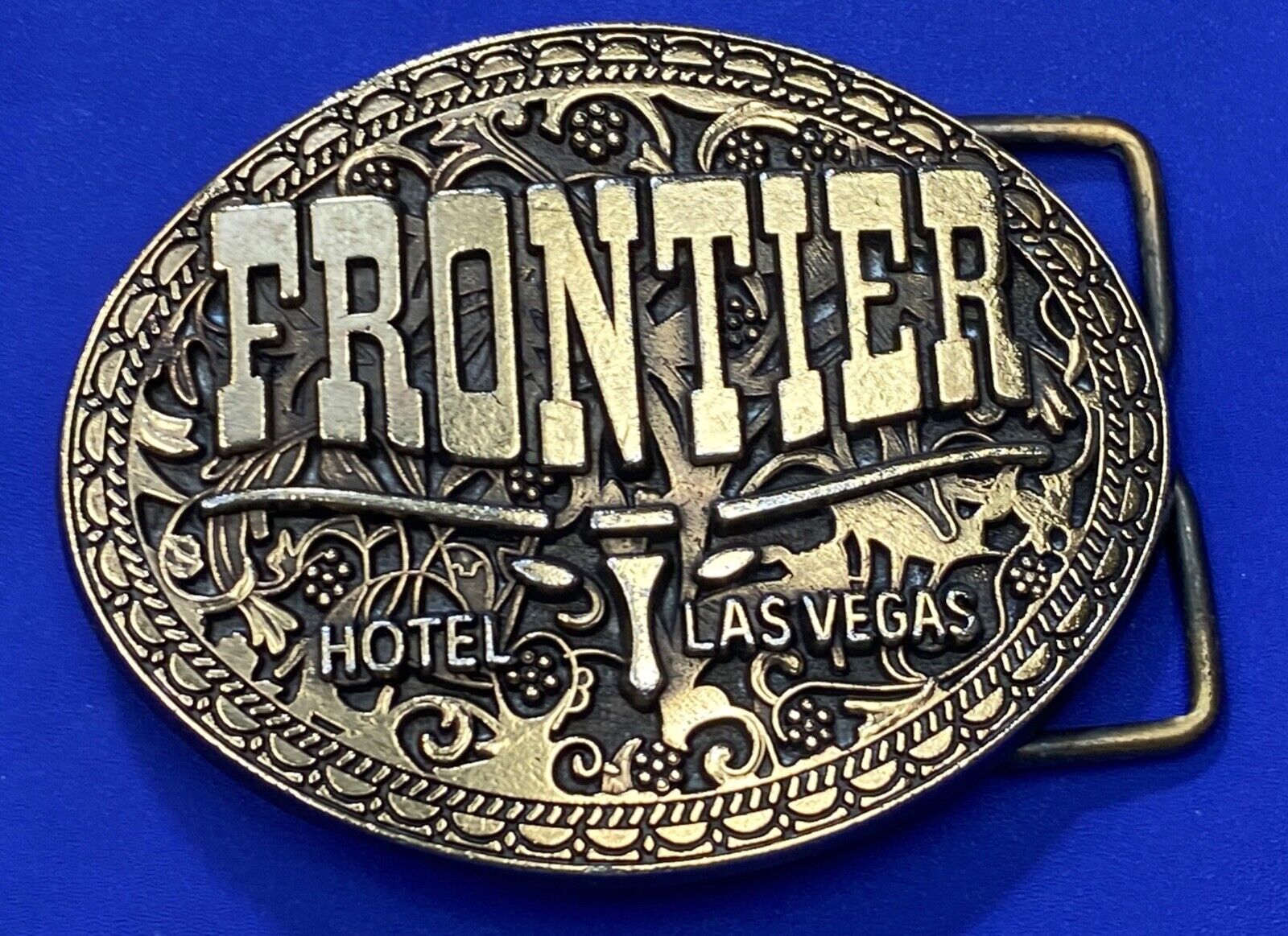 Vintage Frontier Hotel Old Las Vegas Belt Buckle Casino Nevada Western Longhorn