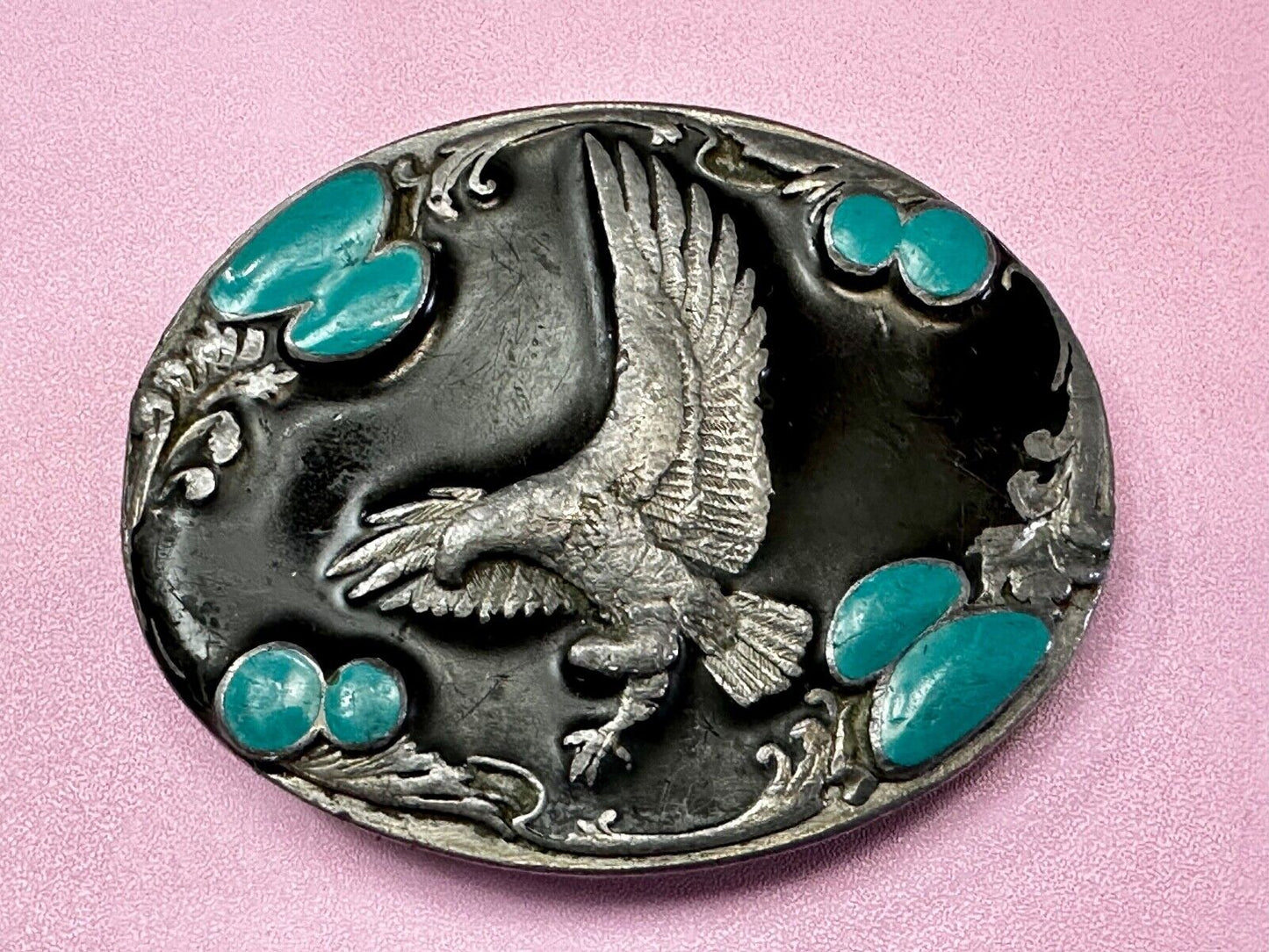 American Eagle Fly High Great Spirit Turquoise Cowboy Belt Buckle Sikiyou H-7