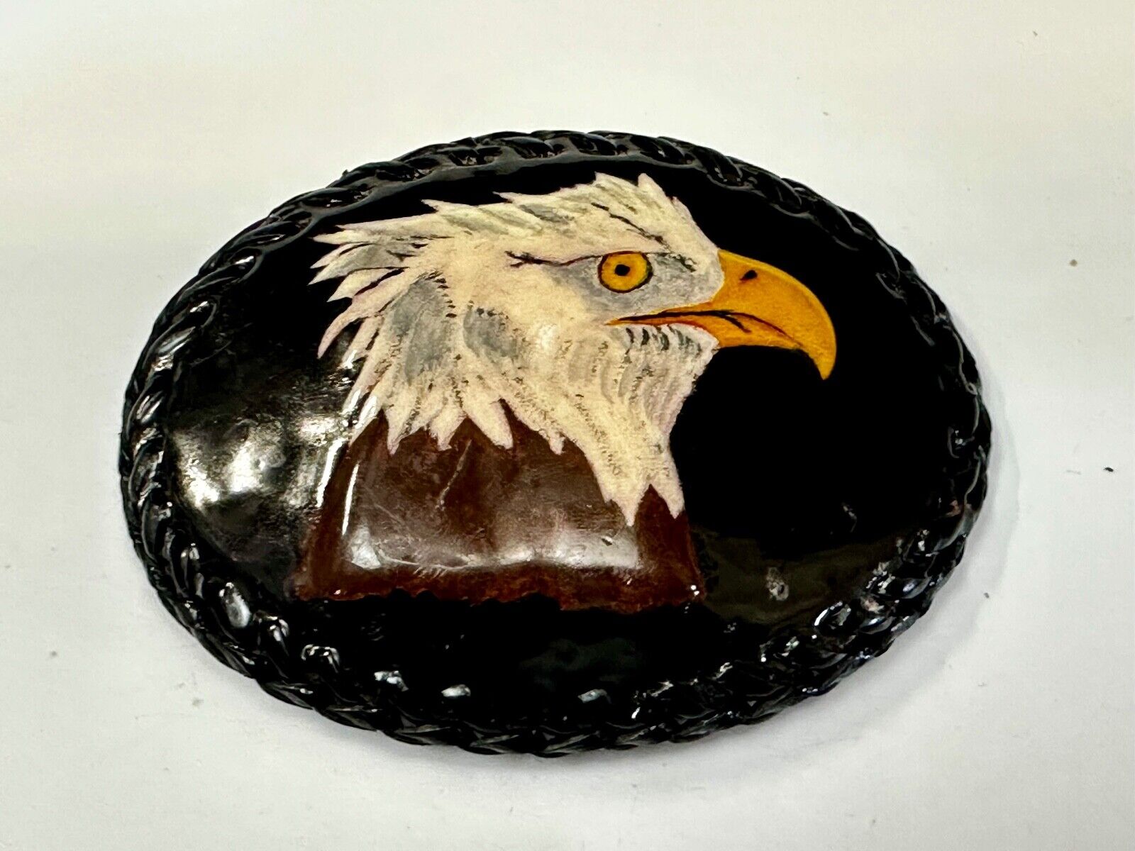American Bald Eagle Vintage Patriotic USA Dark Leather hand stitched Belt Buckle