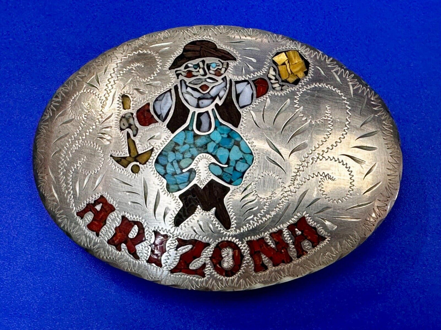 Arizona Gold Prospector Turquoise Inlay Stone Native Indian Art Vibe Belt Buckle