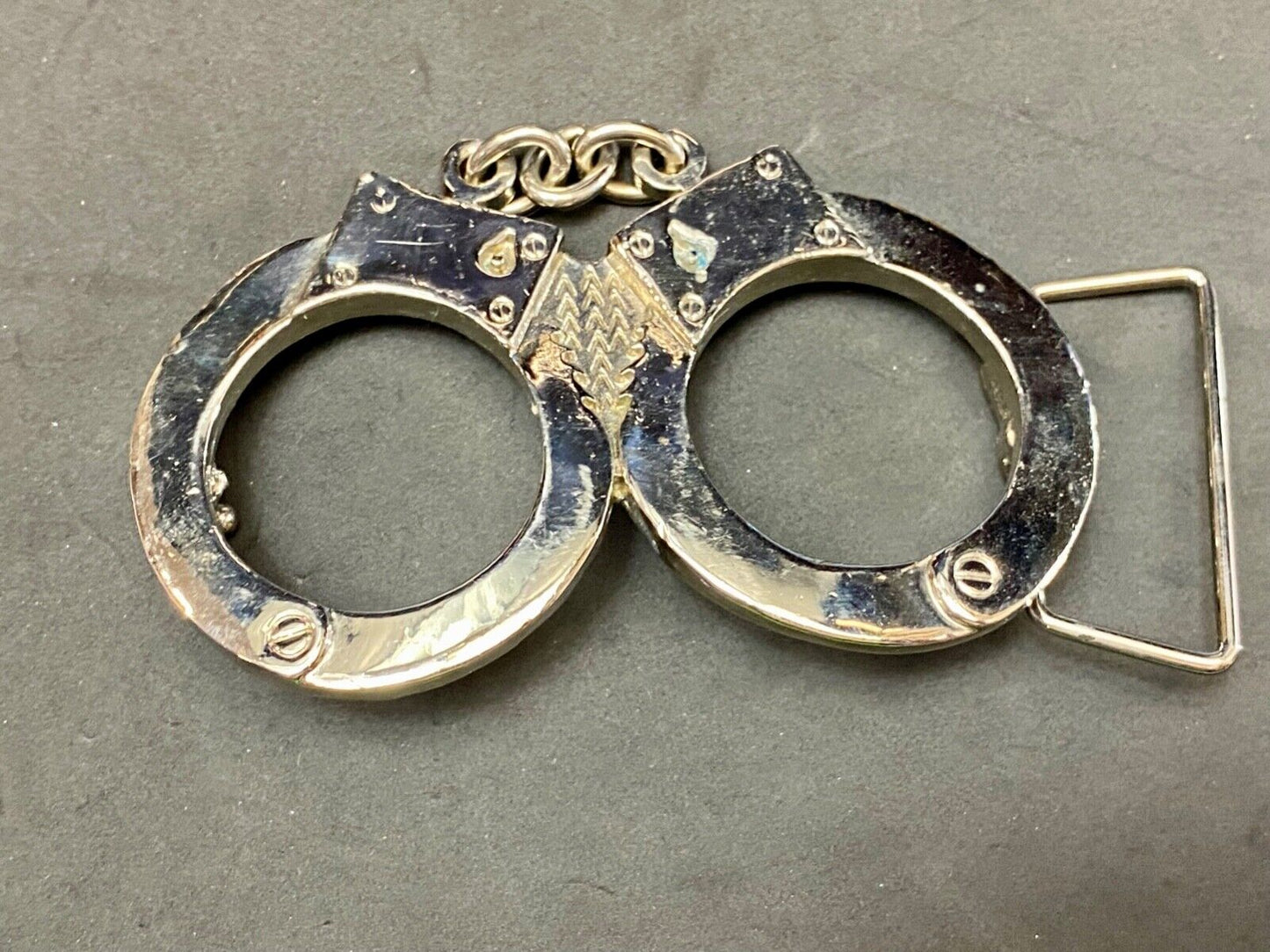 4" wide! Interlocked Police Handcuffs and chain shaped Novelty Metal Belt Buckle
