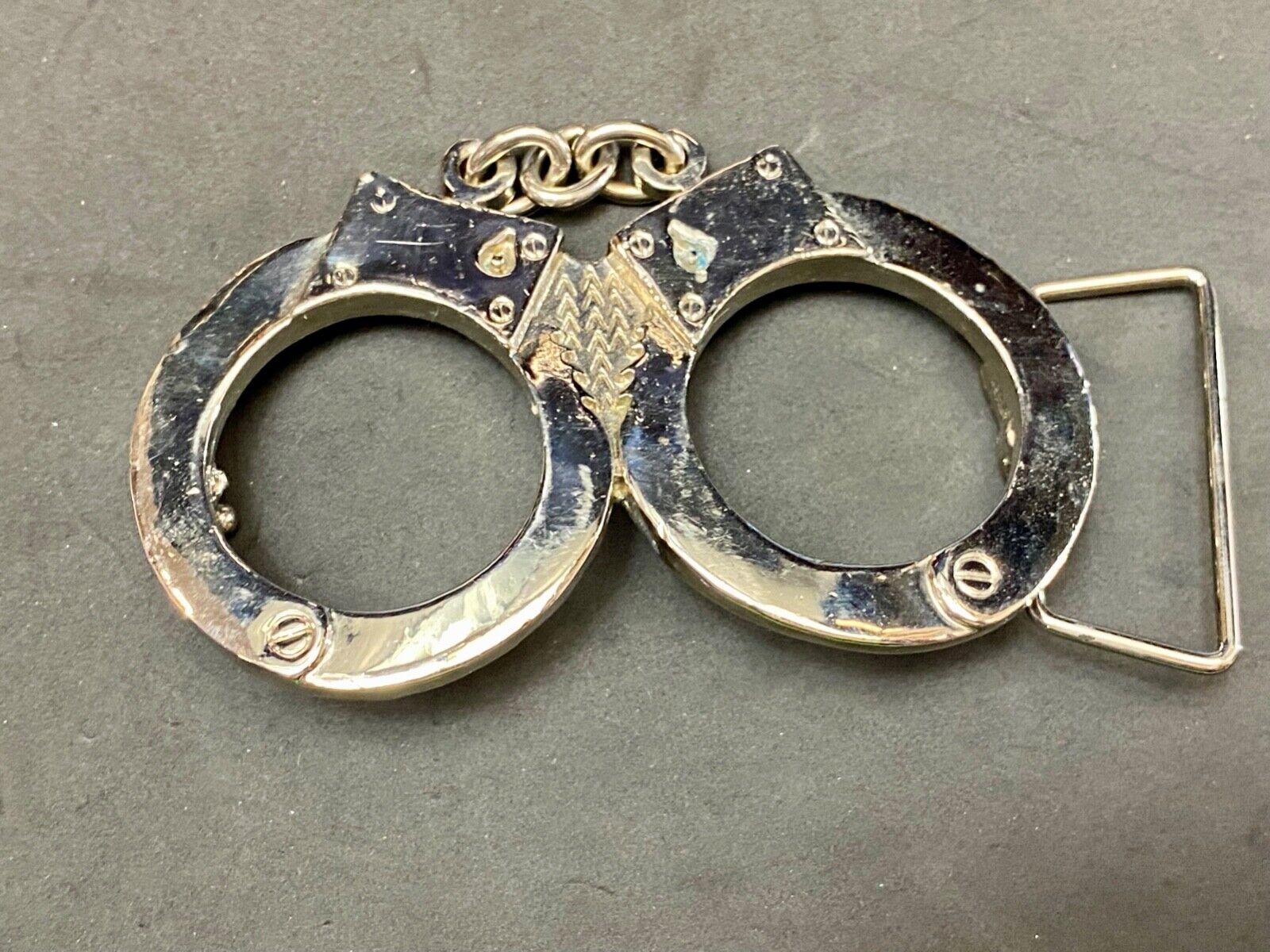 4" wide! Interlocked Police Handcuffs and chain shaped Novelty Metal Belt Buckle