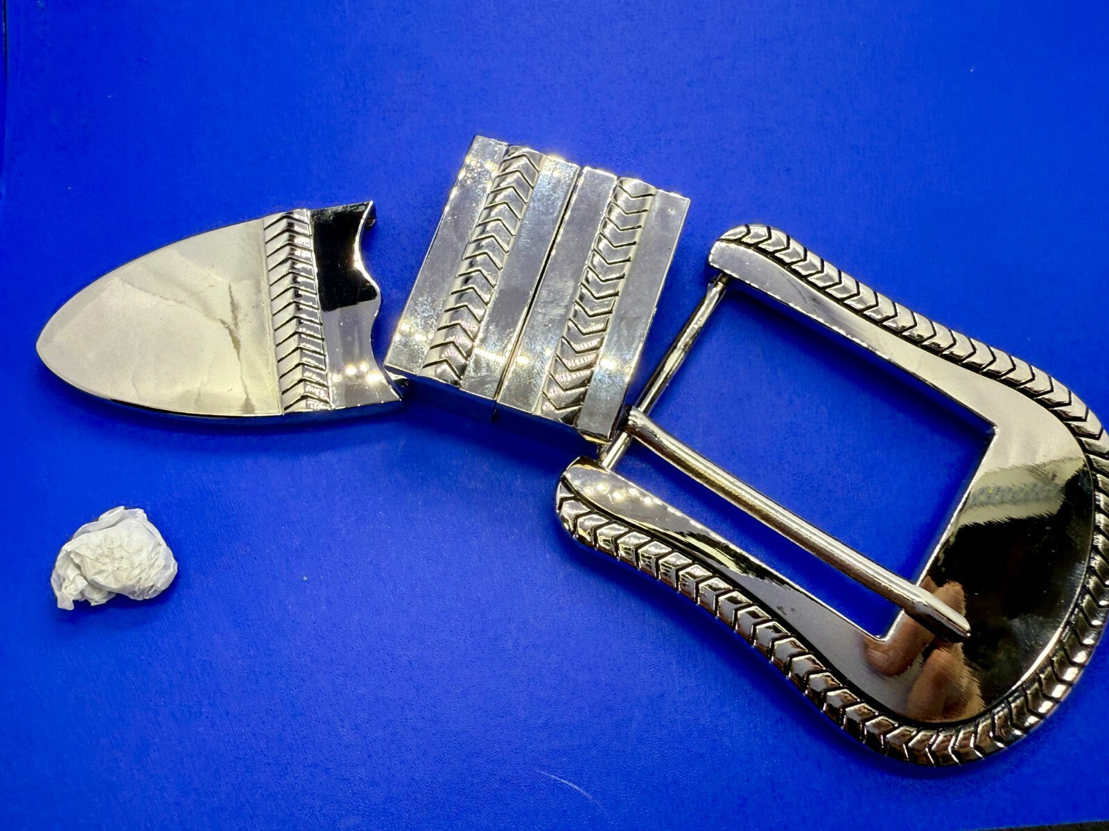 4 pc Ranger Set - Two Loops and Tip W/ Screws Large Reflective New Belt Buckle