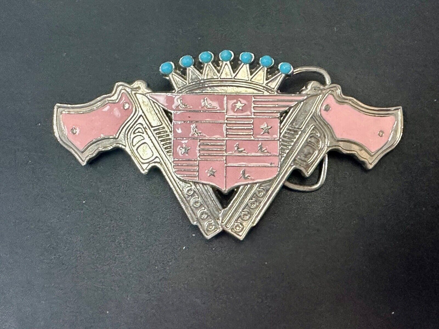 90's Pink Guns Cadillac Crown Blue crown tips LARGE cutout Belt Buckle 187 Inc