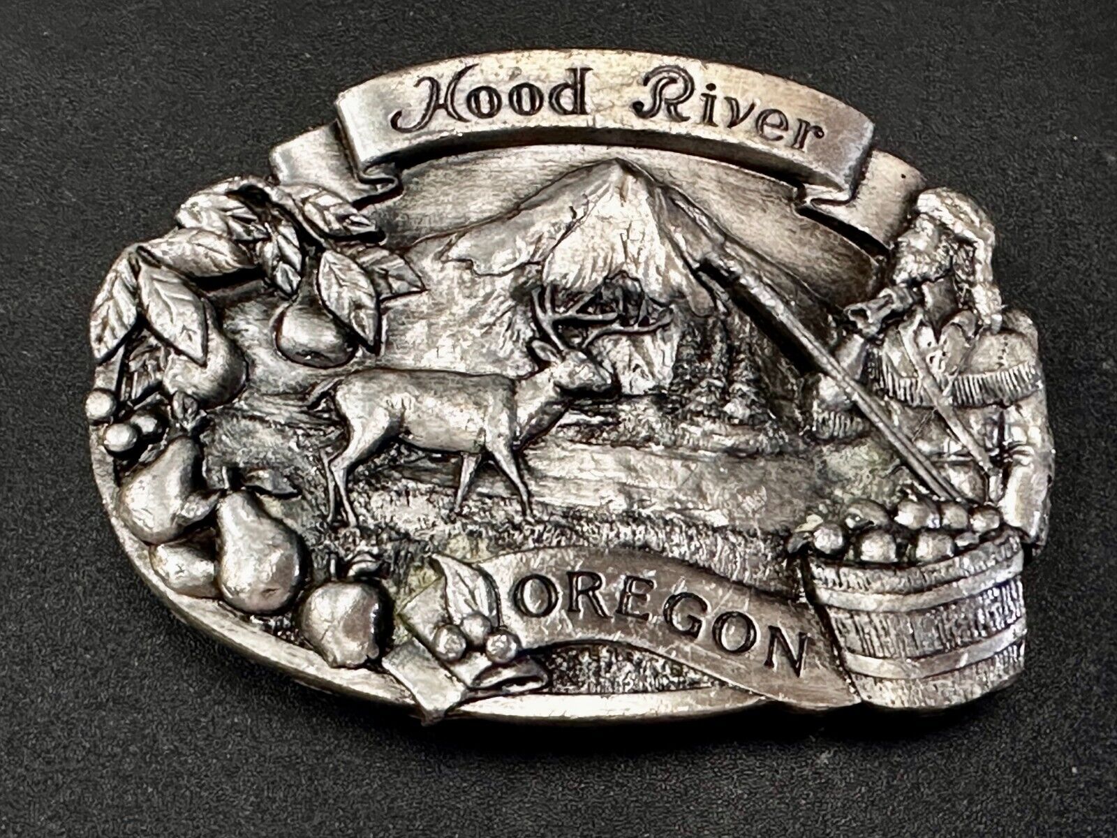 Majestic Mt. Hood River Valley Oregon Scenery Vtg 1981 Commemorative Belt Buckle