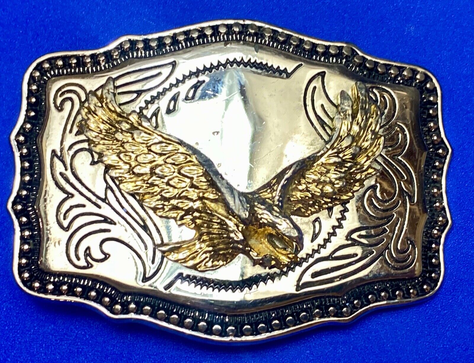 USA Made Vintage Two tone Majestic American Eagle Flying Wings Wide belt buckle