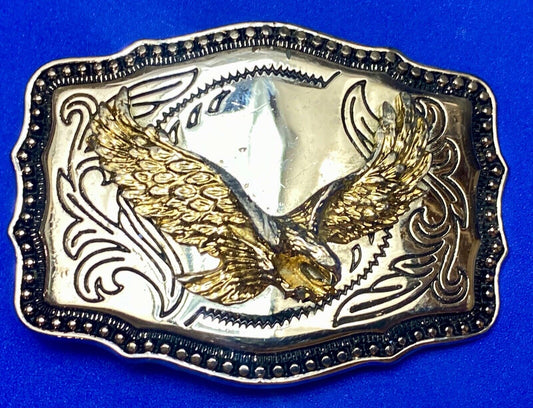 USA Made Vintage Two tone Majestic American Eagle Flying Wings Wide belt buckle