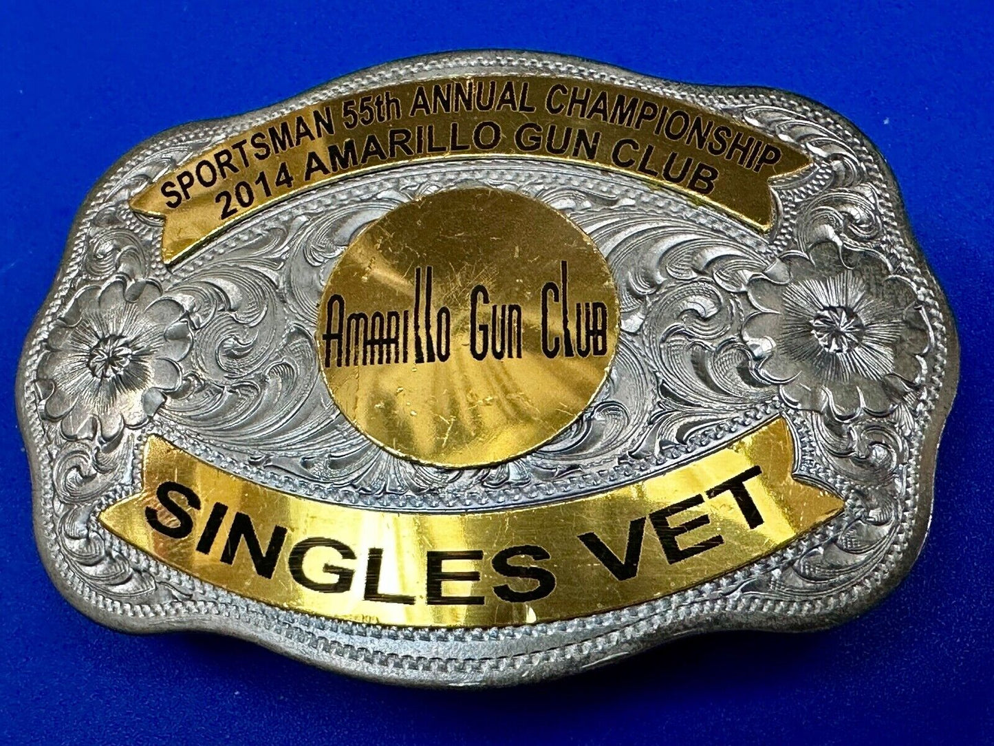 Amarillo Texas Gun Club Singles Vet Trophy Belt Buckle by Tilden