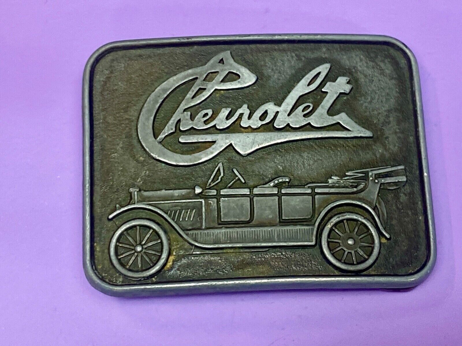 Vintage Chevrolet Chevy Antique Car logo emblem belt buckle by RJ Roberts