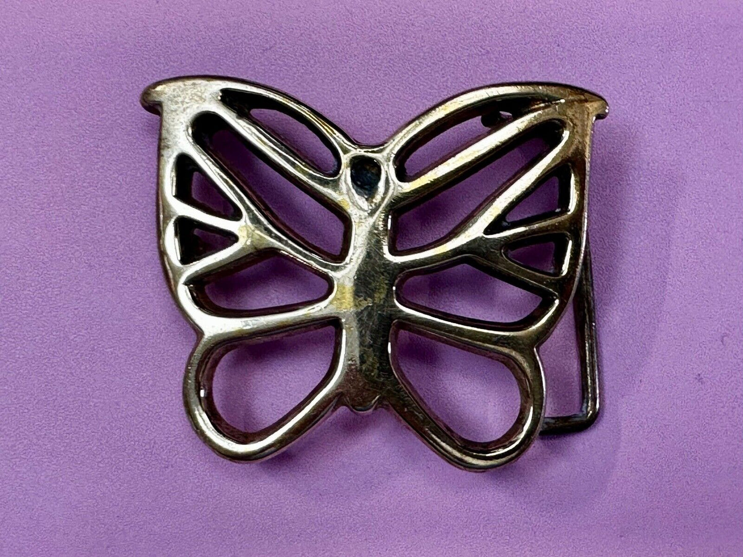 70s Butterfly Bug Insect Girl Kid Hippie Boho Animal Art Brass Vtg. Belt Buckle