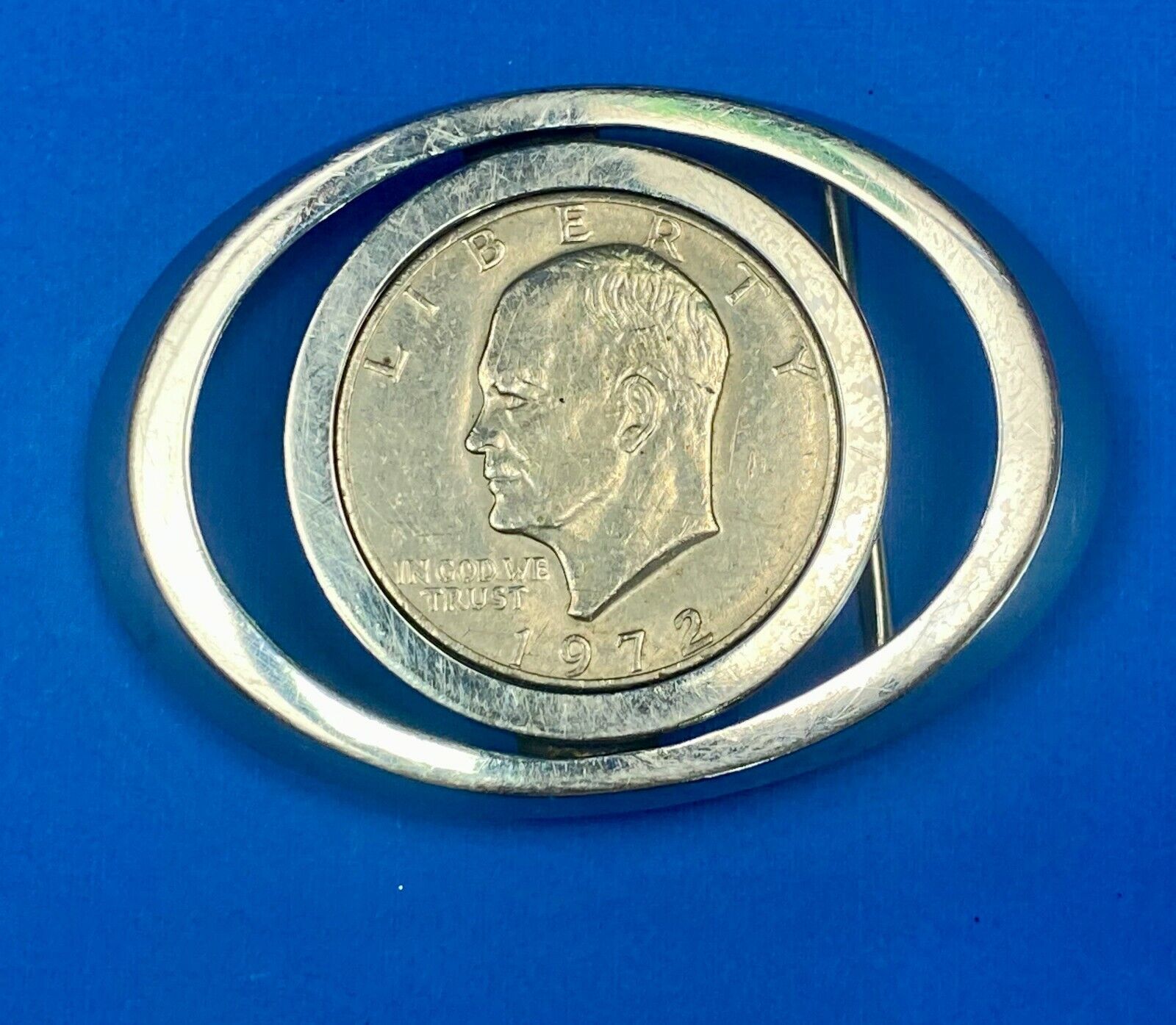 1972 Ike Eisenhower Silver Coin As Centerpiece In See Through Belt Buckle