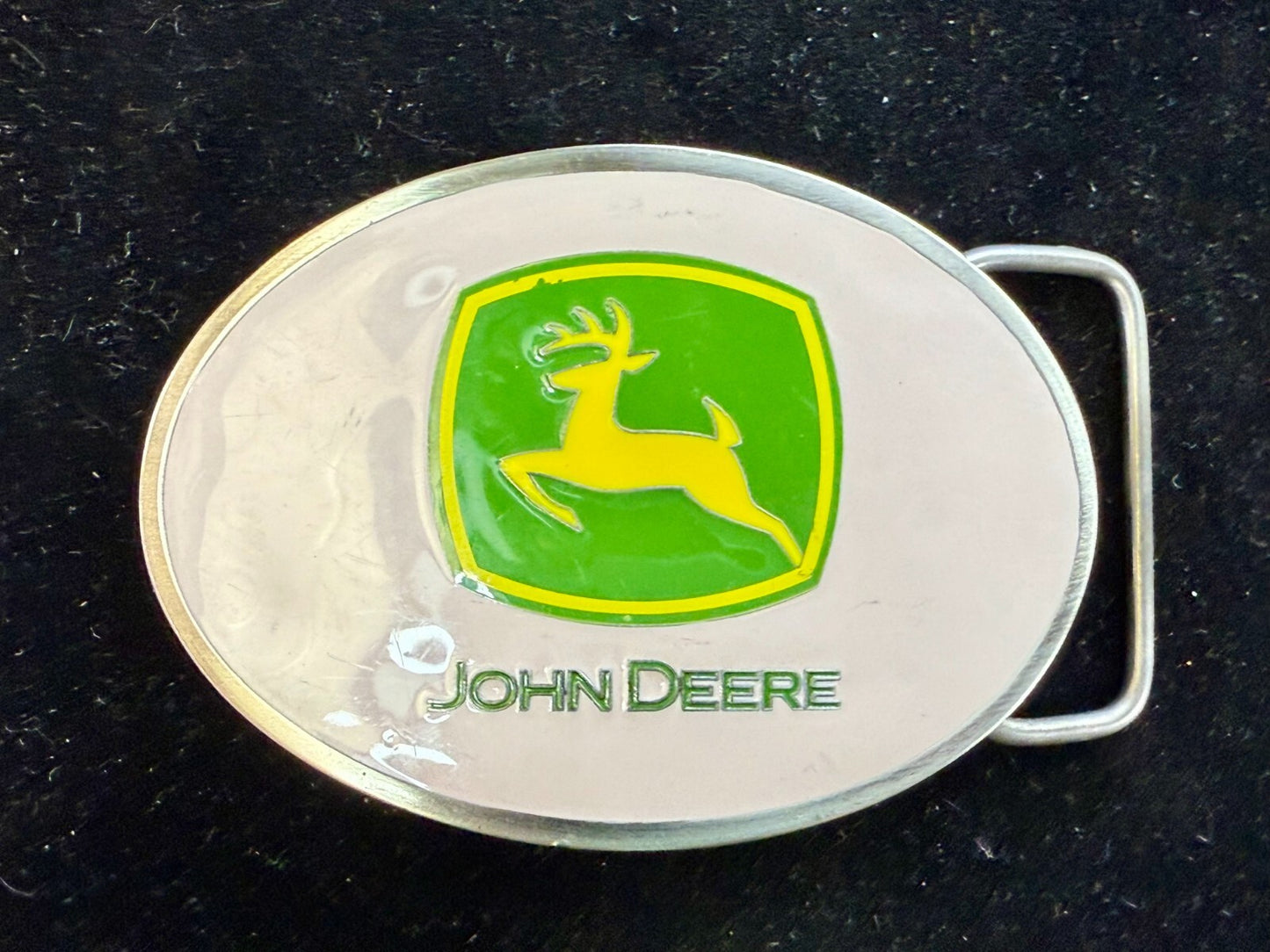Vintage John Deere Pink Girlie Jumping Deer Logo Farm Tractors Belt Buckle