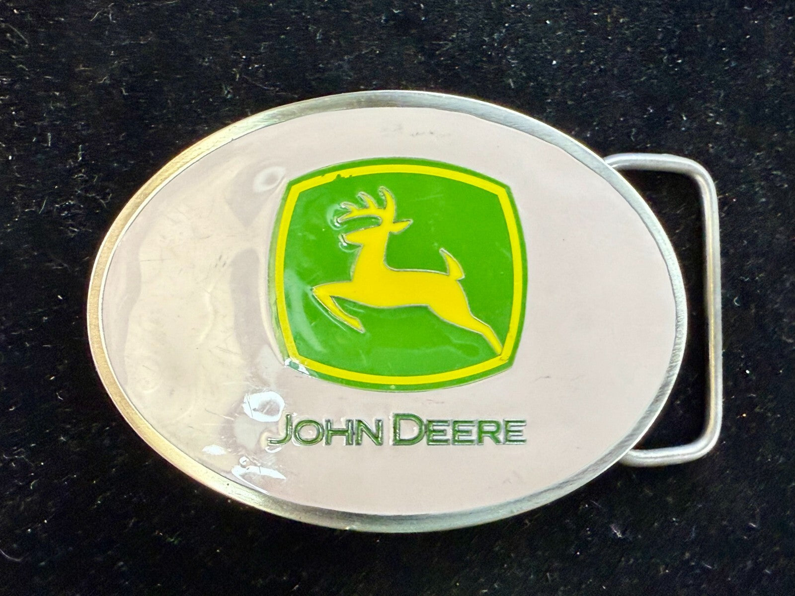 Vintage John Deere Pink Girlie Jumping Deer Logo Farm Tractors Belt Buckle