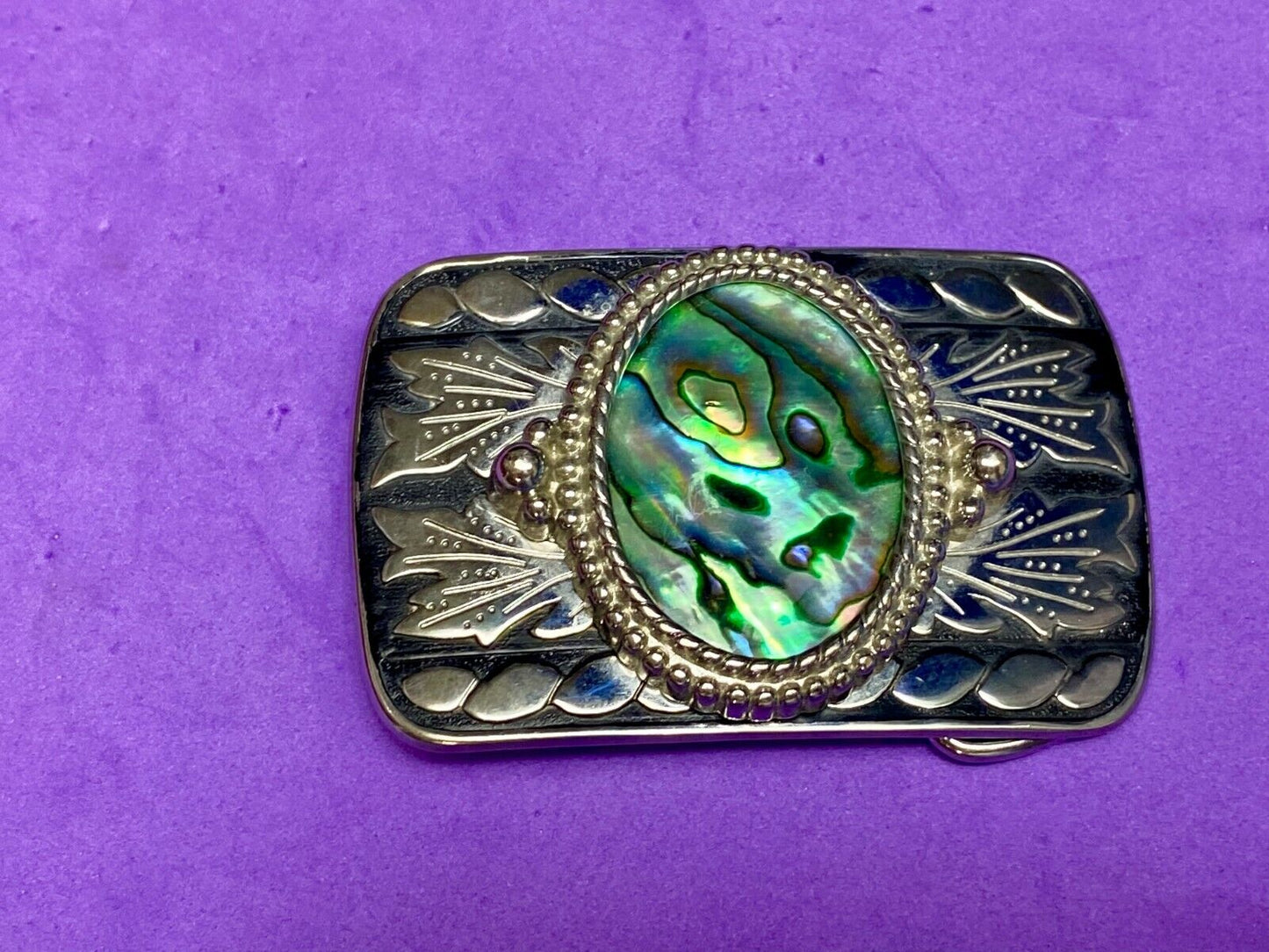 Abalone Shell Centerpiece On Western Silver & Black Color Belt Buckle