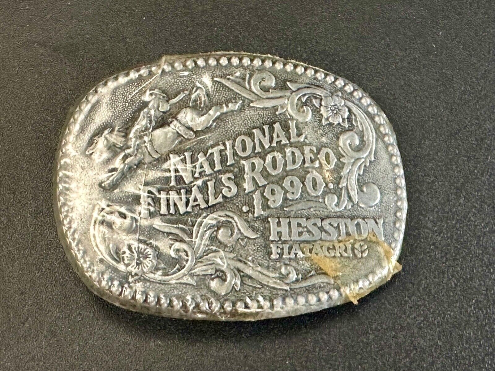 1990 Youth Size Hesston National Finals Rodeo Bull Riding Cowboys belt buckle
