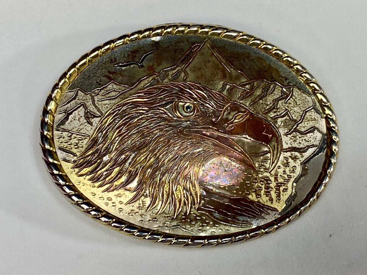 American Bald Eagle Patriotic Country Western Mixed Metal Belt Buckle Stamped W 