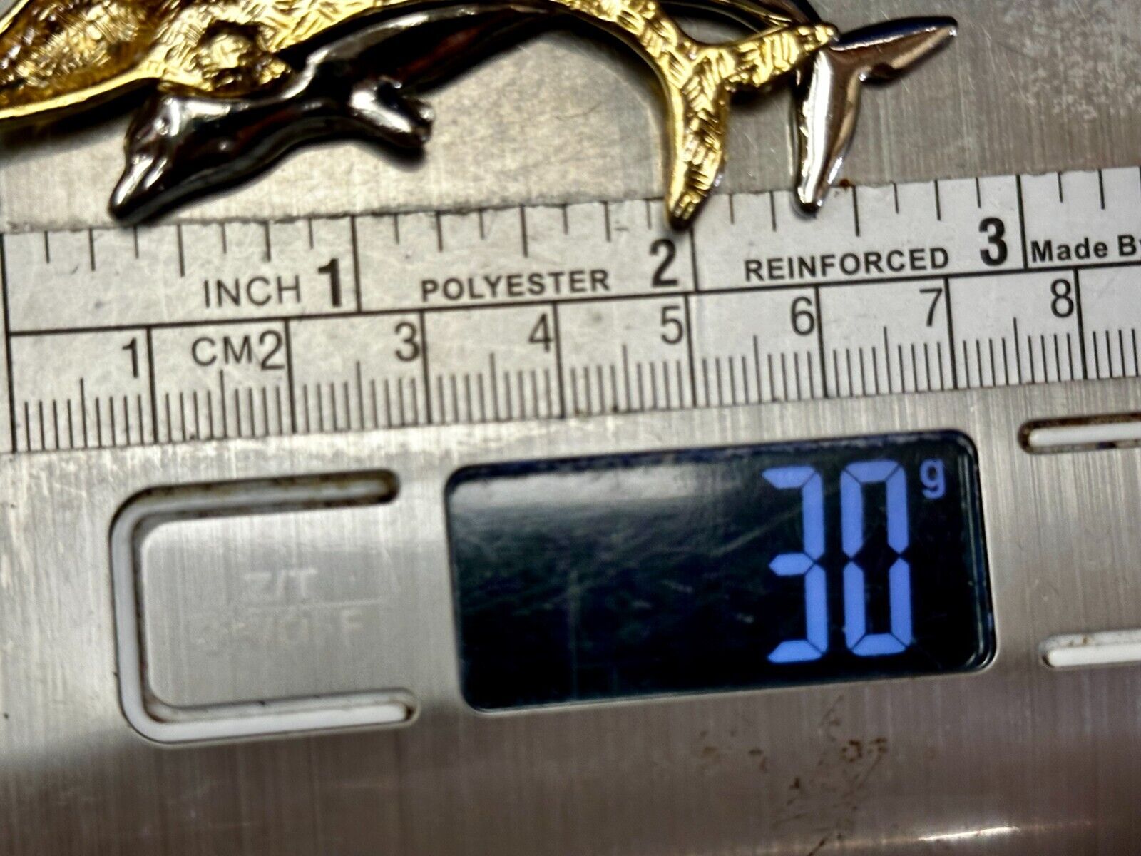 Two Dolphins Silver & Gold Tone Vintage Brooch Pin Signed Liz Claiborne