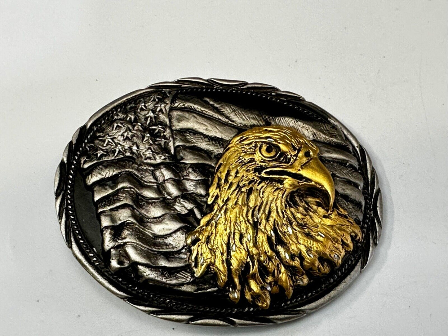 American Bald Eagle - Patriotic Flag Oval Handcrafted by SSI Belt Buckle