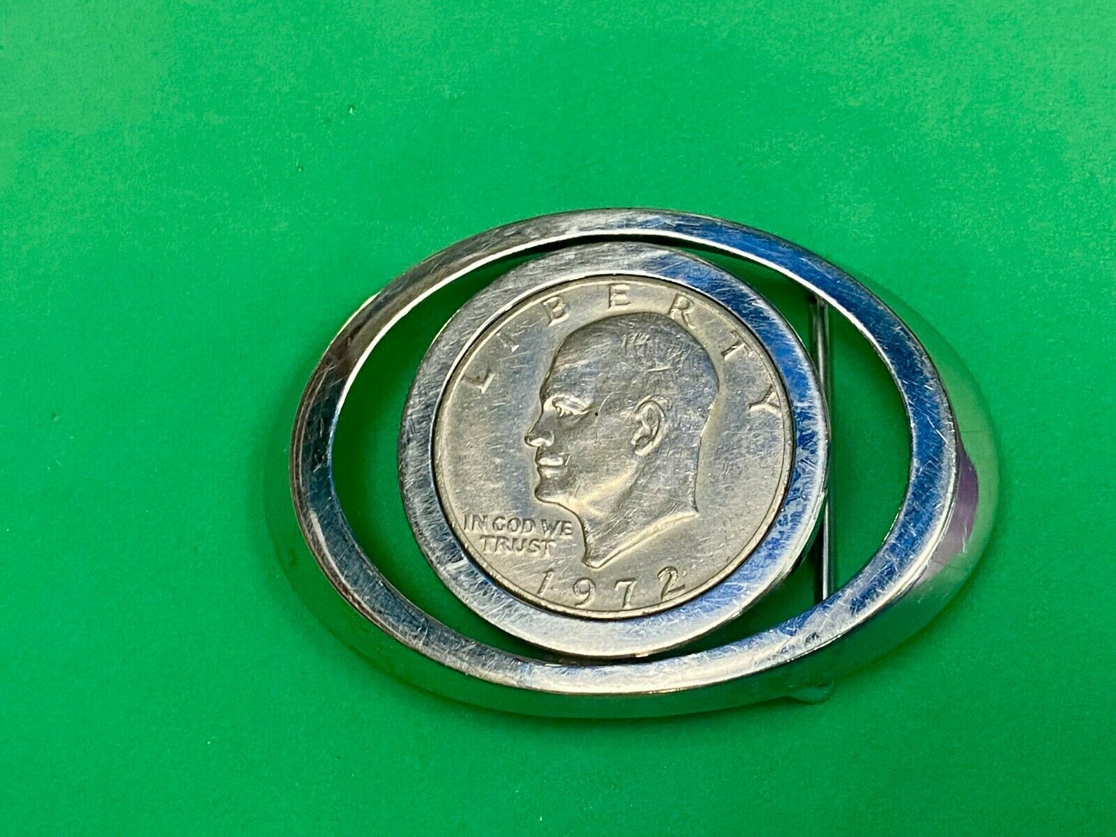 1972 Ike Eisenhower Silver Coin As Centerpiece In See Through Belt Buckle