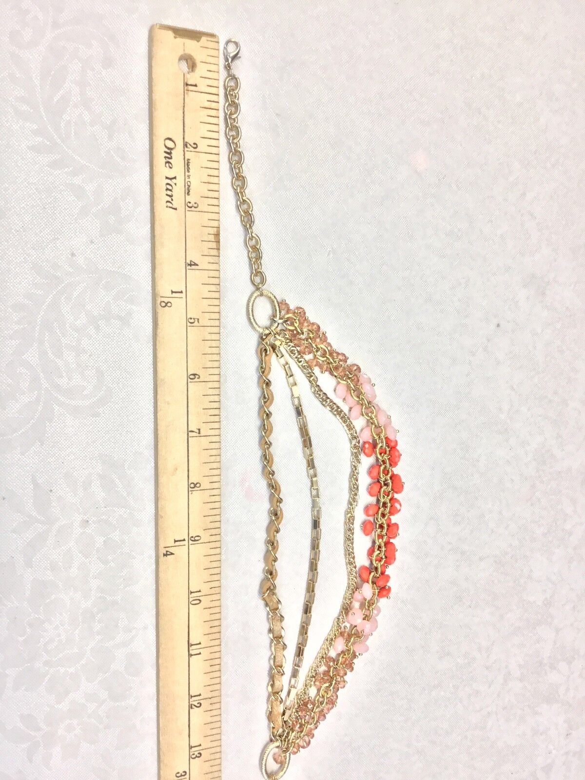 VCLM Multi Strand Gold Pink Coral Orange Beaded Statement 21" Necklace