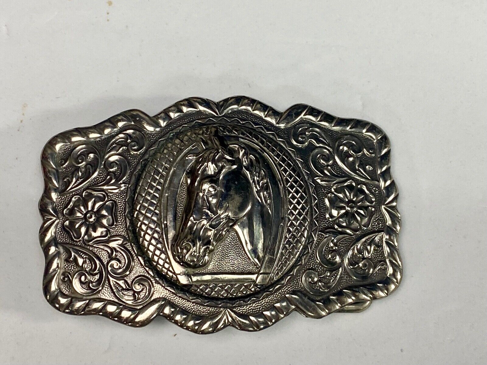 Vintage Horse Head - Horseshoe Nickel Silver Belt Buckle By Bell Trading Co