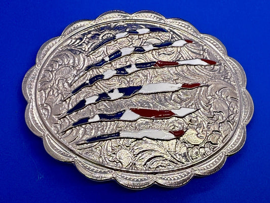 United States of America Flag Sliced Pattern on Western Belt Buckle by Shyanne