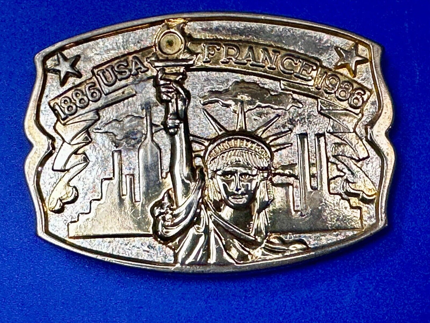 USA France Lady Liberty Statue Commemorative two tone Hammond Mint Belt Buckle