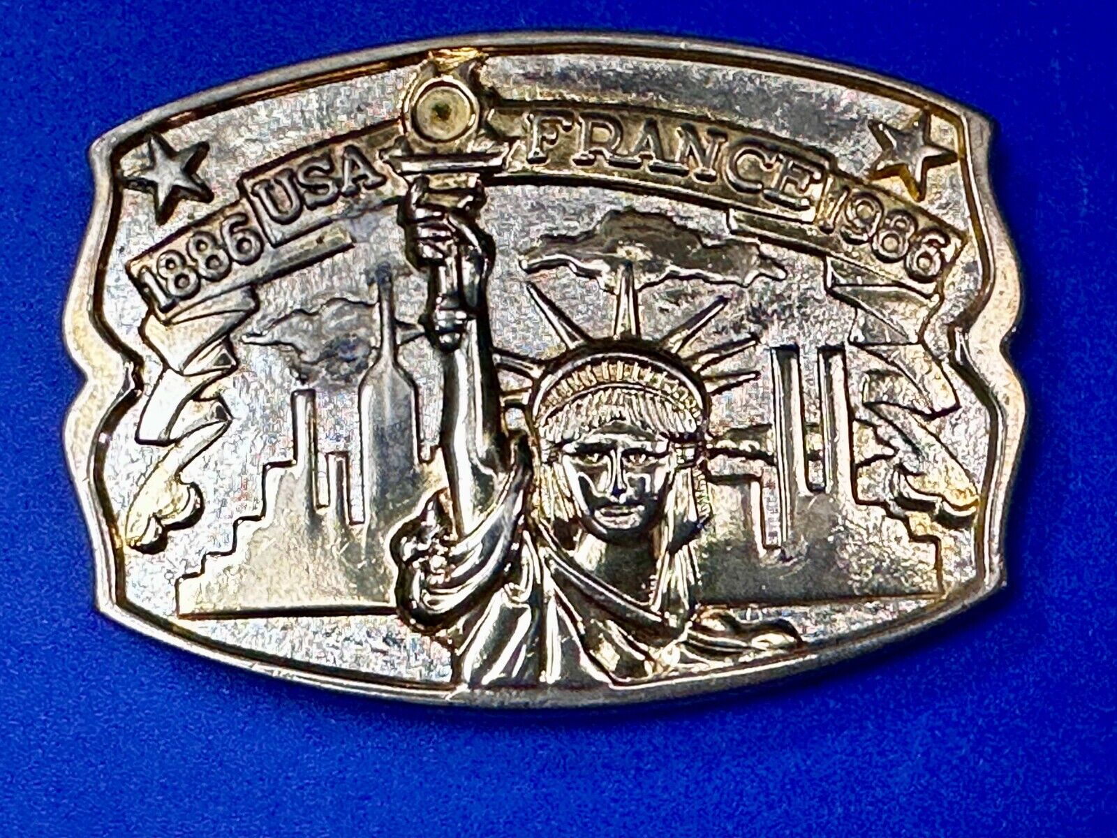 USA France Lady Liberty Statue Commemorative two tone Hammond Mint Belt Buckle