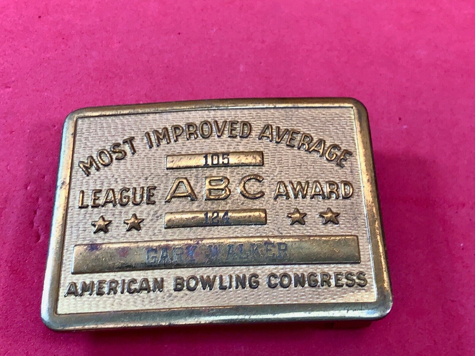 ABC Most Improved Average ABC Award Belt Buckle vintage old Bowl Bowling ball 