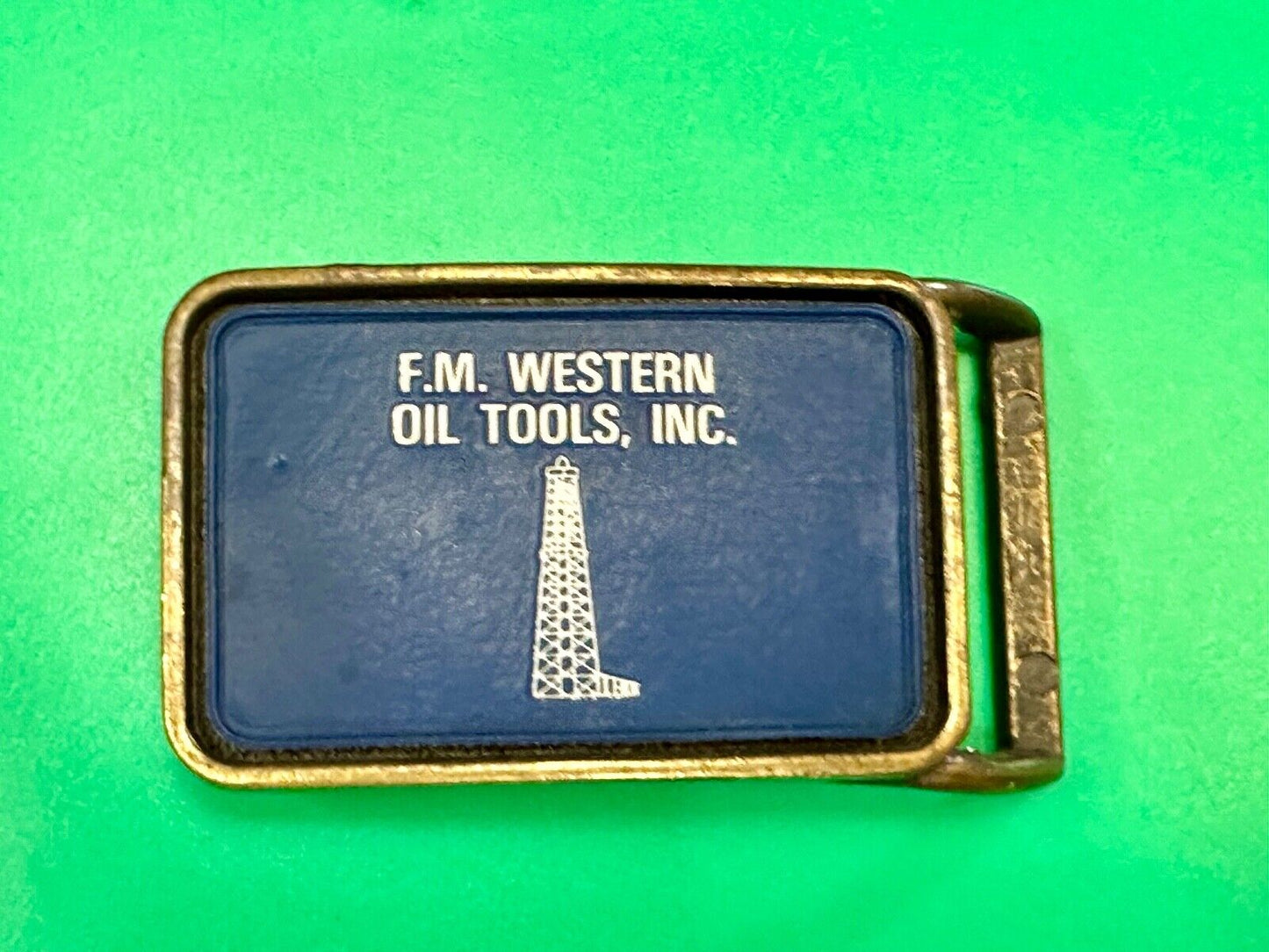 Vintage  FM western oil well tools belt buckle - Mining Refinery Drilling