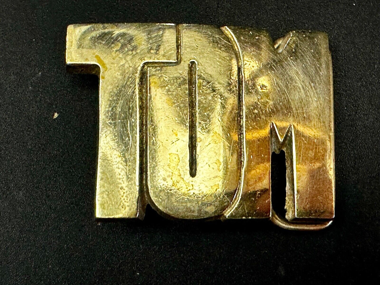 TOM - Custom Name cutout block letters Vintage Solid Brass Belt Buckle