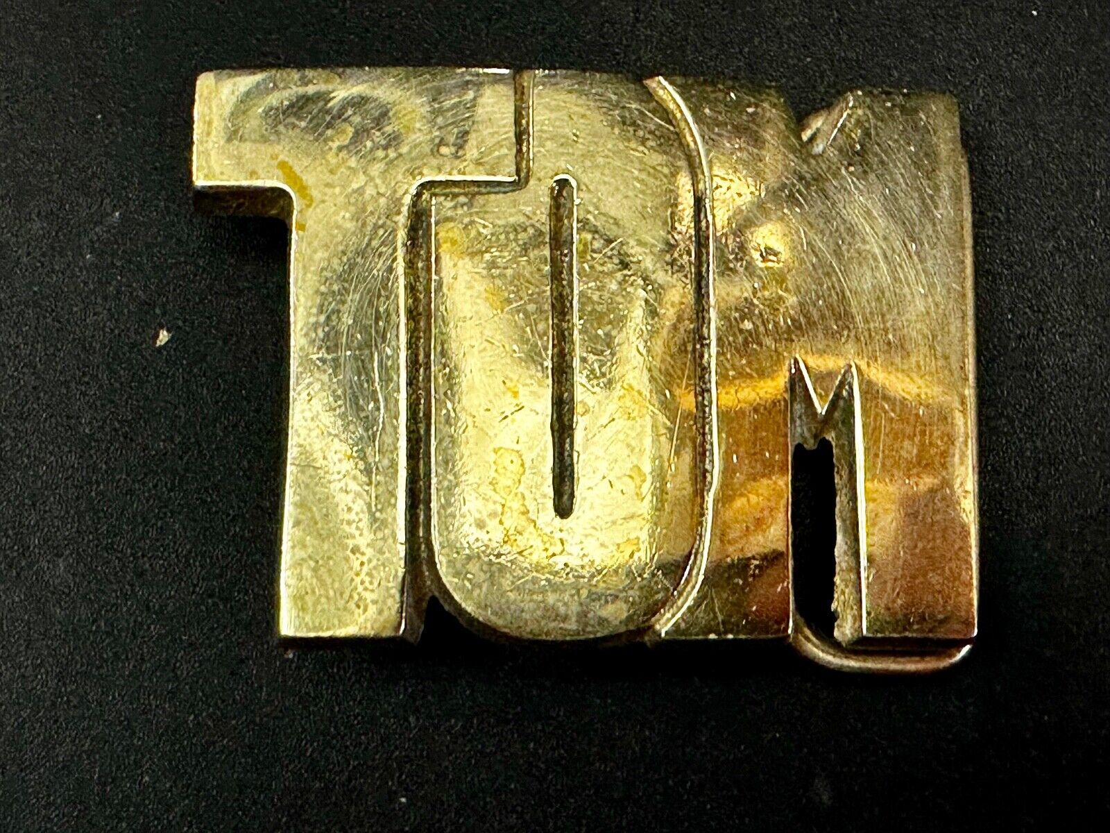 TOM - Custom Name cutout block letters Vintage Solid Brass Belt Buckle