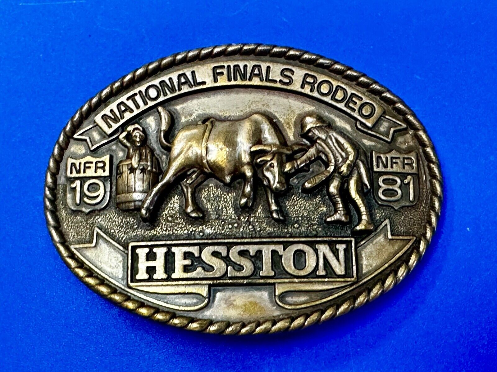 1981 NATINOAL FINALS RODEO NFR Commemorative Cowboys Art Belt Buckle