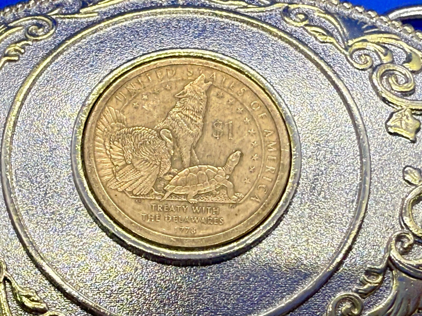 United States of America Treaty Delaware Dollar Coin Collectors FCM Belt Buckle