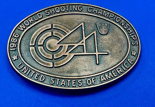 1986 Wold Shooting Championships USA belt buckle see back!   Suhl East Germany